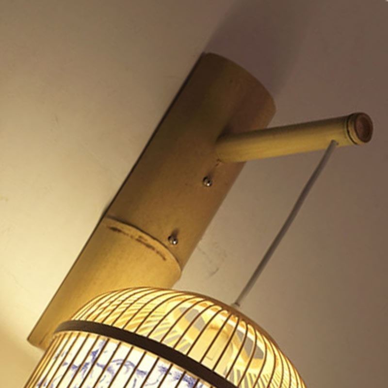 Lámpara de pared con diseño de jaula, creativa lámpara colgante de bambú, lámpara decorativa para mesita de noche.