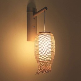Lámpara de pared de bambú descendente, lámpara de pared redonda rural, mesita de noche, casa de té, luz creativa