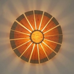 Aplique de pared redondo con flores, luz de pared de bambú única, iluminación decorativa creativa