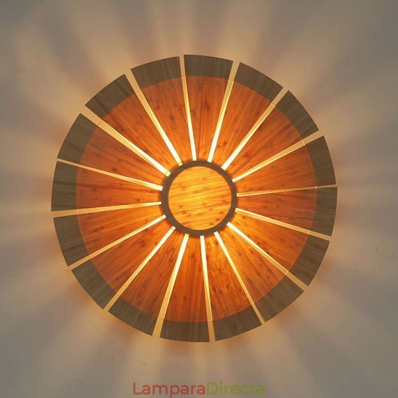 Aplique de pared redondo con flores, luz de pared de bambú única, iluminación decorativa creativa