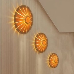 Aplique de pared redondo con flores, luz de pared de bambú única, iluminación decorativa creativa