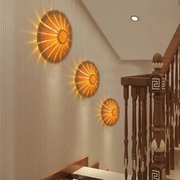 Aplique de pared redondo con flores, luz de pared de bambú única, iluminación decorativa creativa