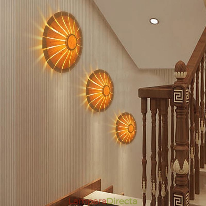 Aplique de pared redondo con flores, luz de pared de bambú única, iluminación decorativa creativa
