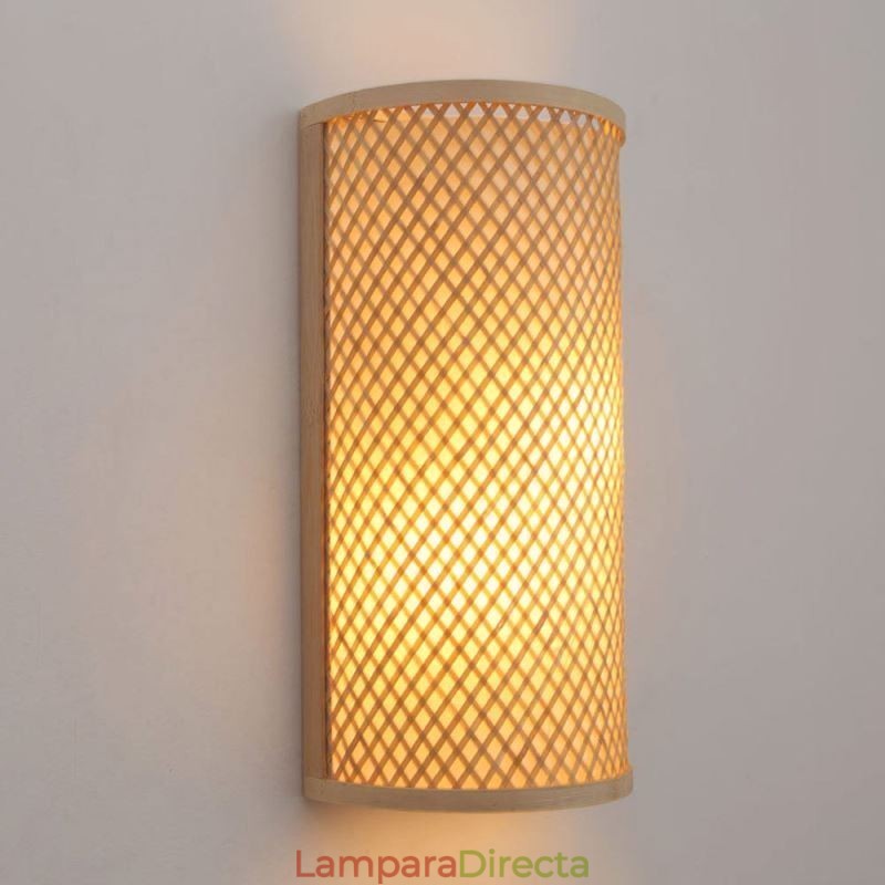 Aplique de pared de bambú semicilíndrico, creativo, para mesita de noche, escaleras, iluminación rural