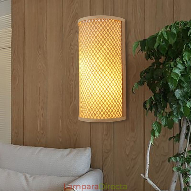 Aplique de pared de bambú semicilíndrico, creativo, para mesita de noche, escaleras, iluminación rural