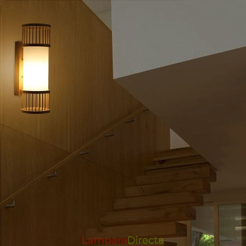 Aplique de pared de bambú vertical, creativo, redondo, para mesita de noche, escaleras.
