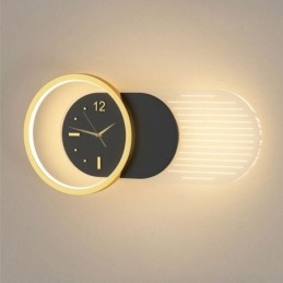 Lámpara de pared moderna minimalista de acrílico y hierro forjado con reloj.