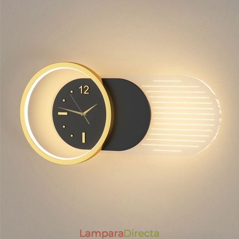 Lámpara de pared moderna minimalista de acrílico y hierro forjado con reloj.