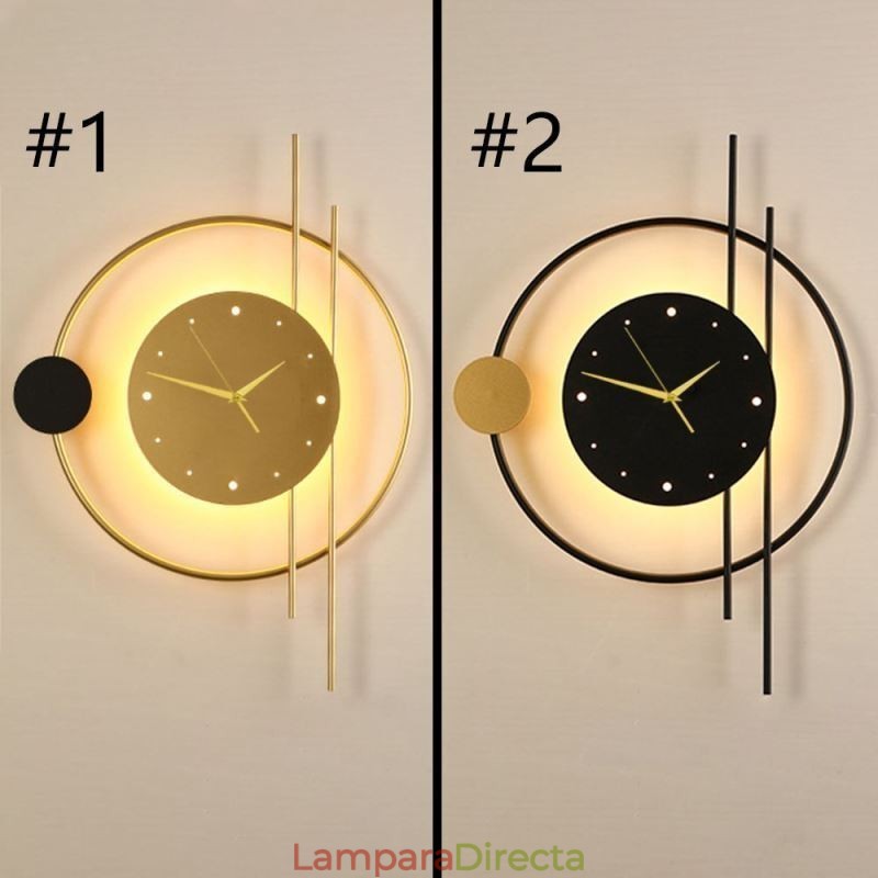 Lámpara de pared con reloj, moderna y minimalista, de hierro forjado.