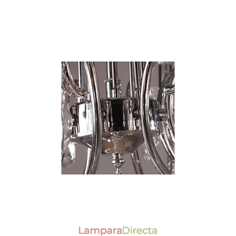 Lámpara de araña clásica tradicional de metal cromado y cristal