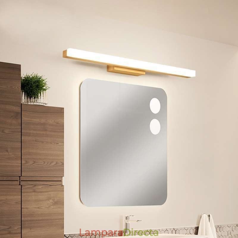Lámpara de espejo de madera maciza, lámpara de pared moderna
