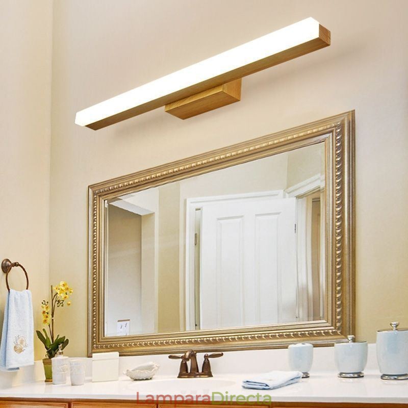 Lámpara de espejo de madera maciza, lámpara de pared moderna