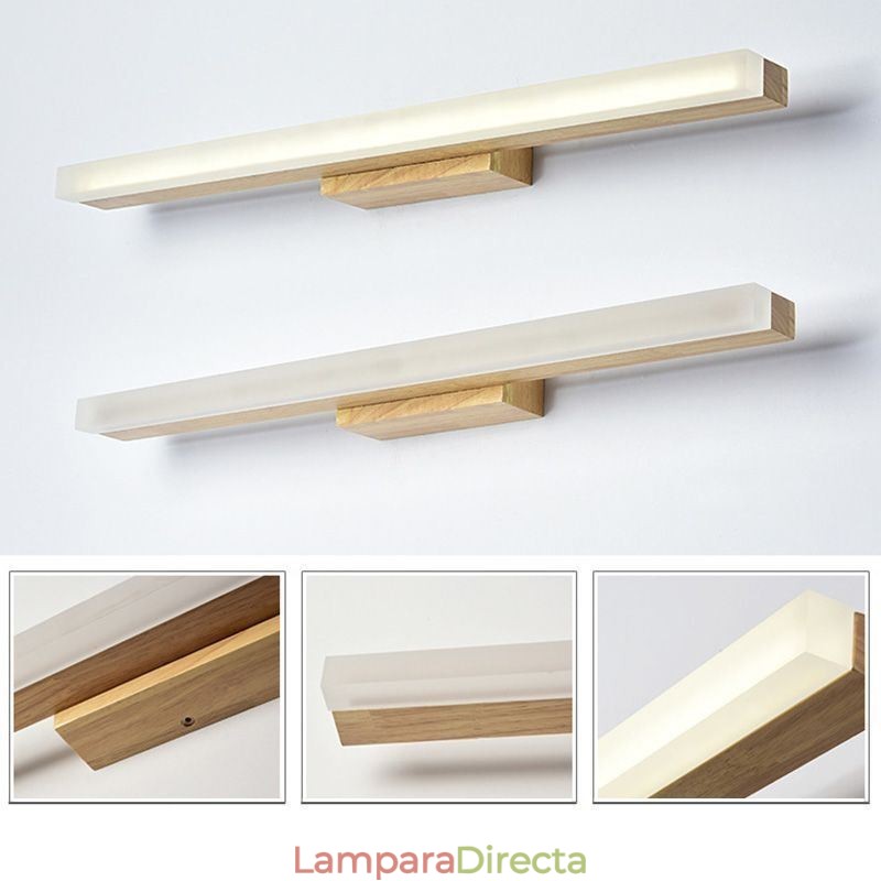 Lámpara de espejo de madera maciza, lámpara de pared moderna