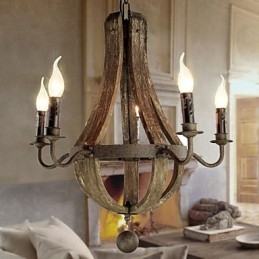 Lámpara de araña de 5 luces, estilo vintage, retro, estilo campestre, para salón o comedor, de metal.