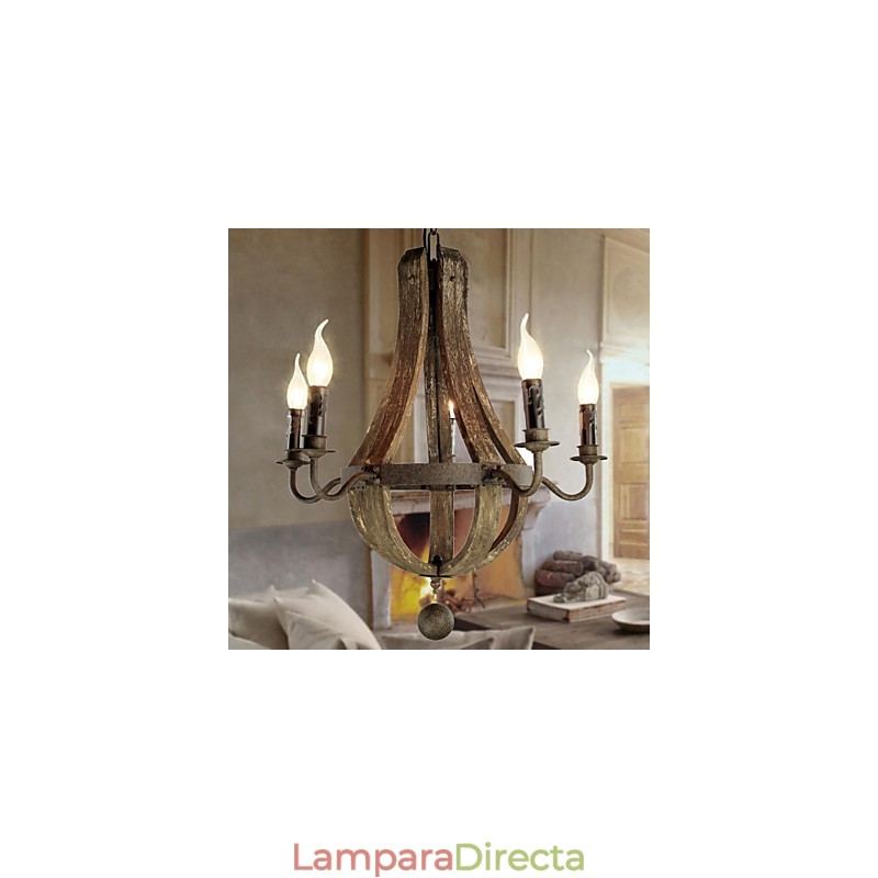 Lámpara de araña de 5 luces, estilo vintage, retro, estilo campestre, para salón o comedor, de metal.