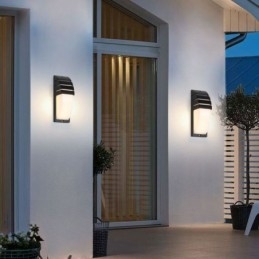 Lámpara de pared de aluminio negro para porche exterior, impermeable, para jardín y patio.
