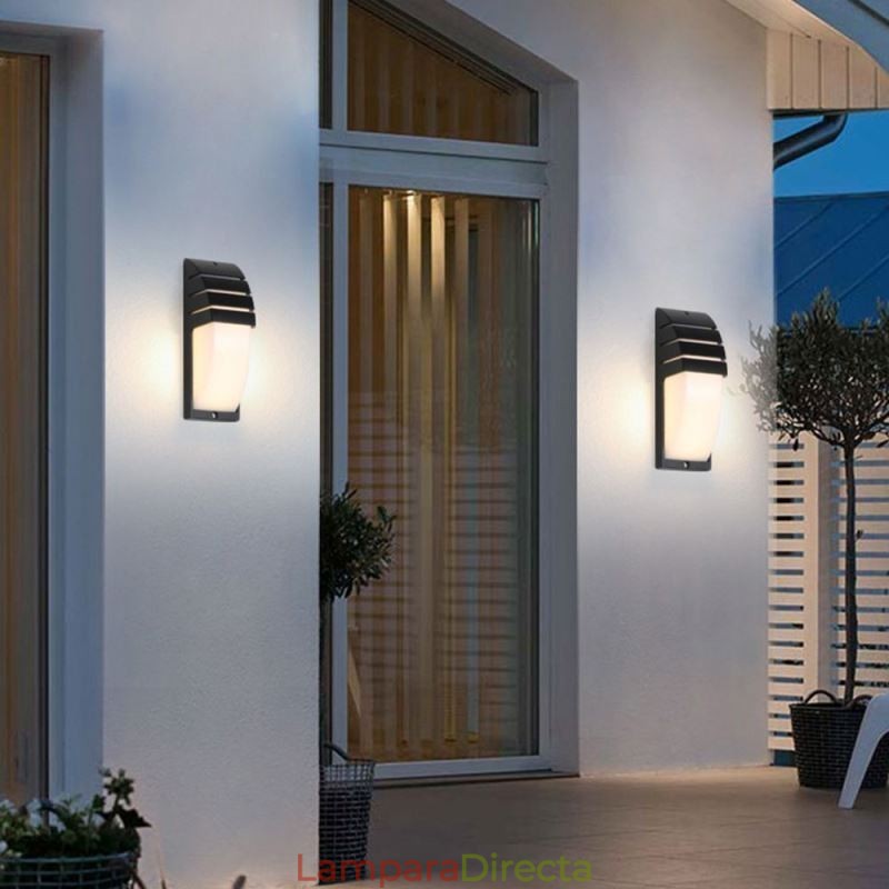 Lámpara de pared de aluminio negro para porche exterior, impermeable, para jardín y patio.