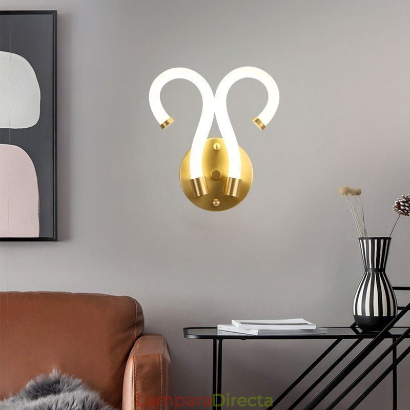 Lámpara de pared moderna con diseño creativo de cuerno de oveja de cobre, 2 luces
