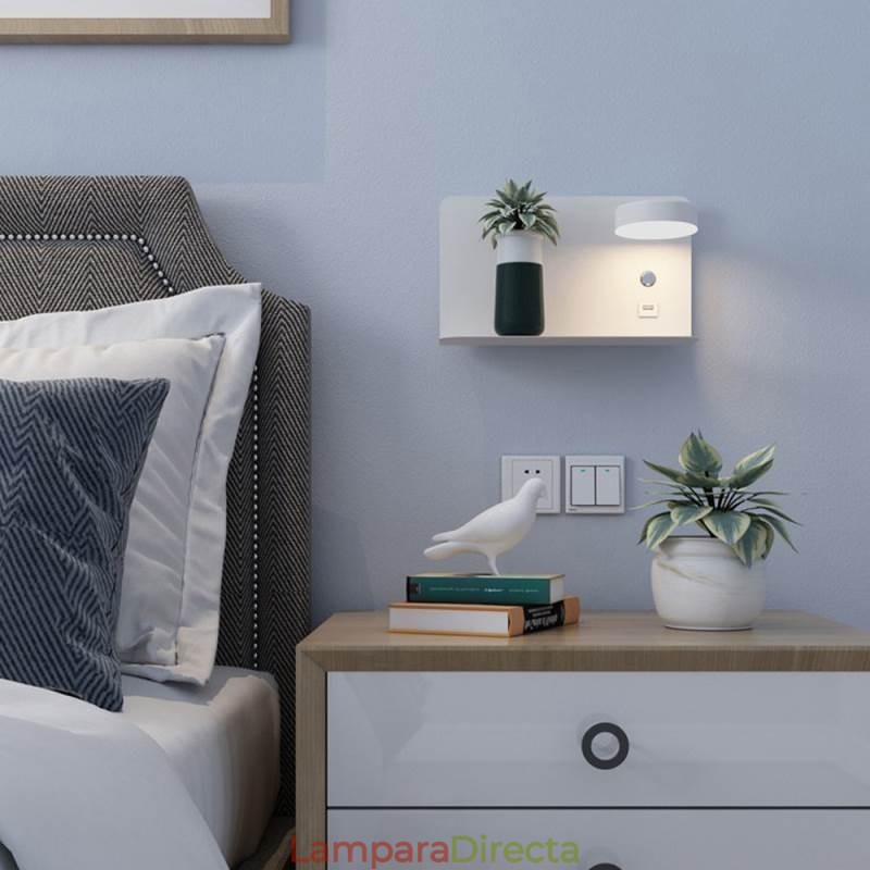 Lámpara de pared giratoria con puerto de carga USB