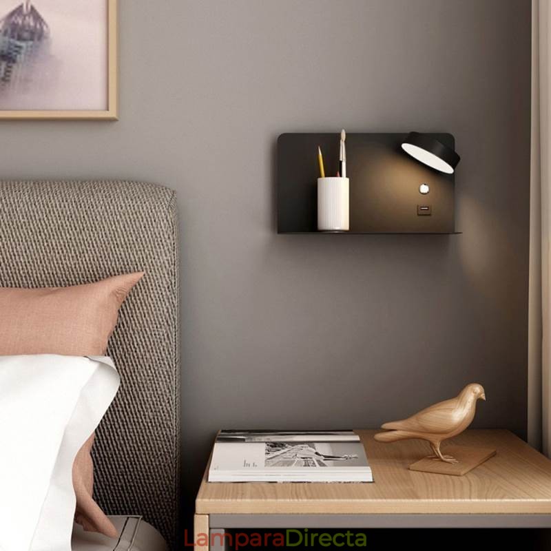 Lámpara de pared giratoria con puerto de carga USB