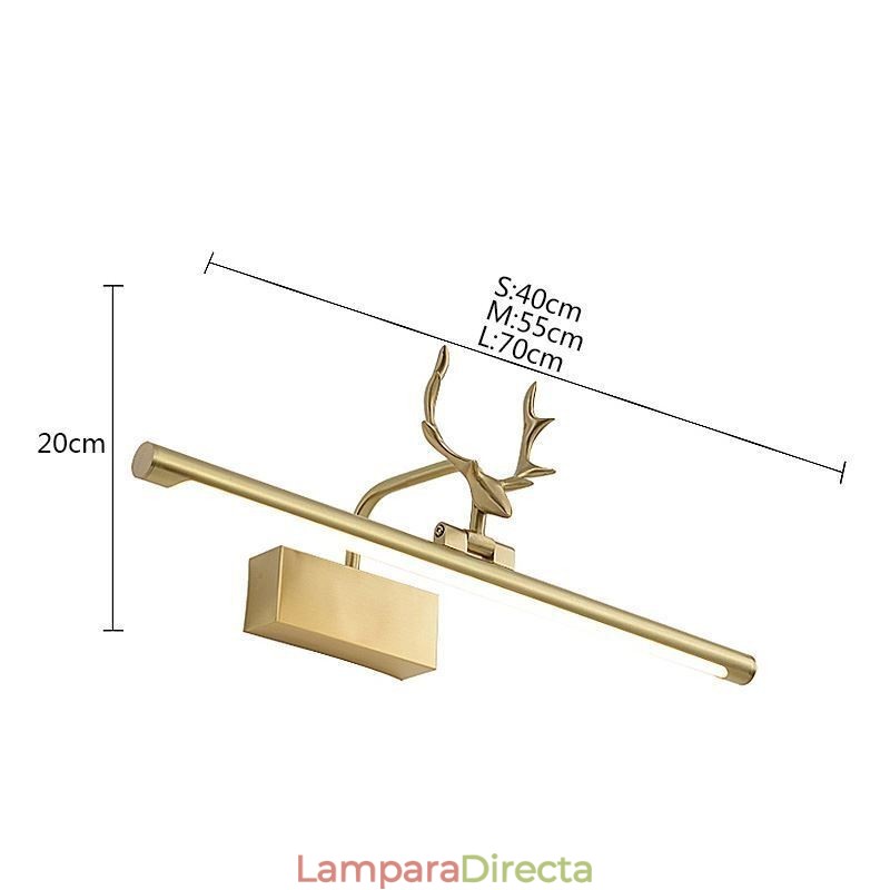Lámpara de pared nórdica de latón con espejo y luz frontal