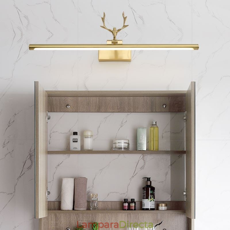 Lámpara de pared nórdica de latón con espejo y luz frontal