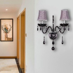 Aplique de pared de cristal estilo europeo con dos luces y vela negra