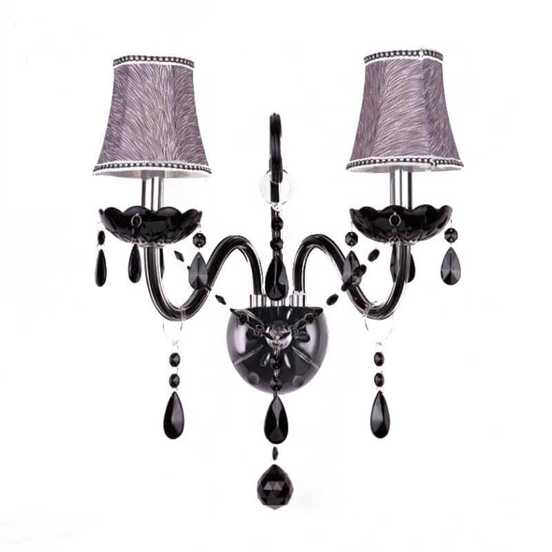 Aplique de pared de cristal estilo europeo con dos luces y vela negra