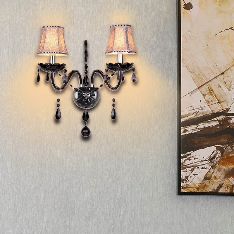 Aplique de pared de cristal estilo europeo con dos luces y vela negra