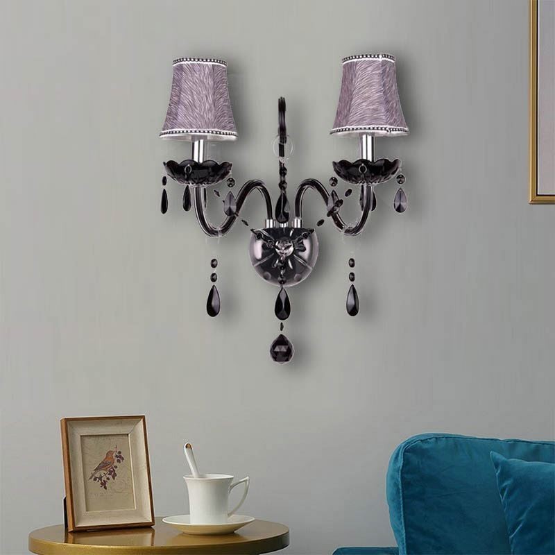 Aplique de pared de cristal estilo europeo con dos luces y vela negra