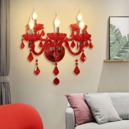 Aplique de pared de cristal europeo de color rojo