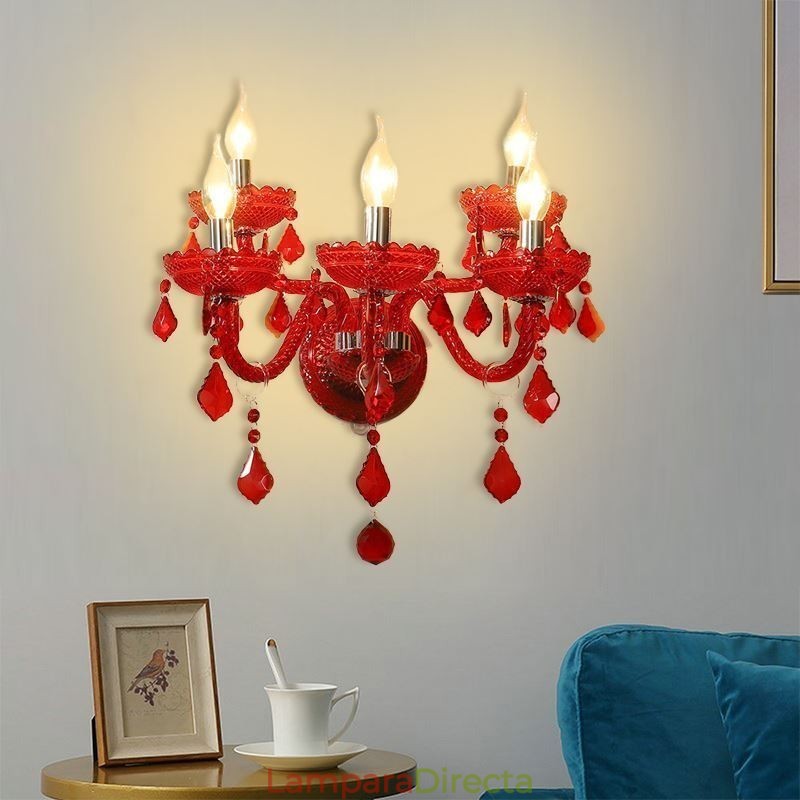 Aplique de pared de cristal europeo de color rojo