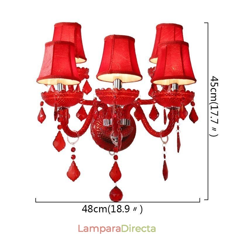 Aplique de pared de cristal europeo de color rojo