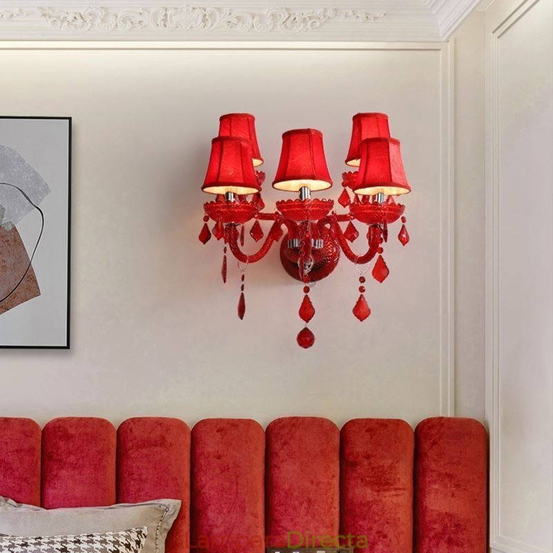 Aplique de pared de cristal europeo de color rojo