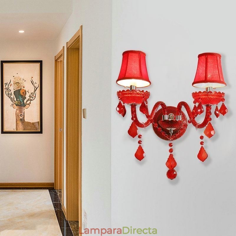 Aplique de pared de cristal europeo, color rojo