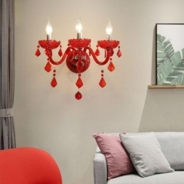 Aplique de pared de cristal europeo, color rojo