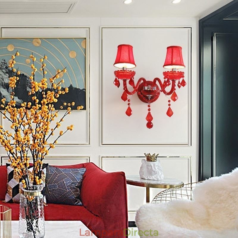 Aplique de pared de cristal europeo, color rojo
