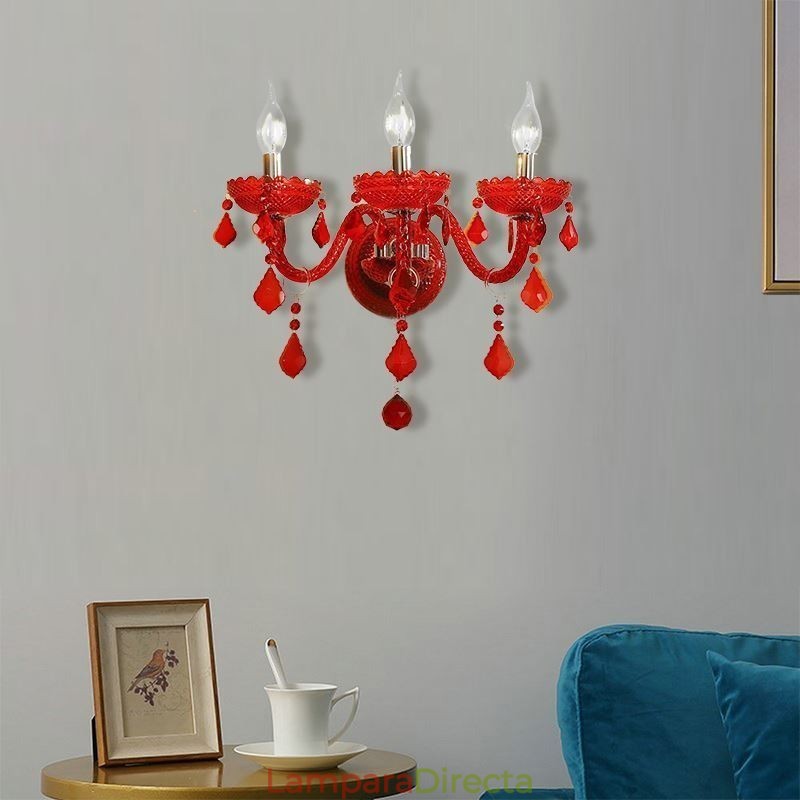 Aplique de pared de cristal europeo, color rojo