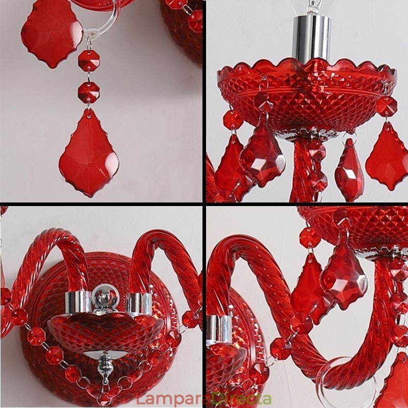 Aplique de pared de cristal europeo, color rojo