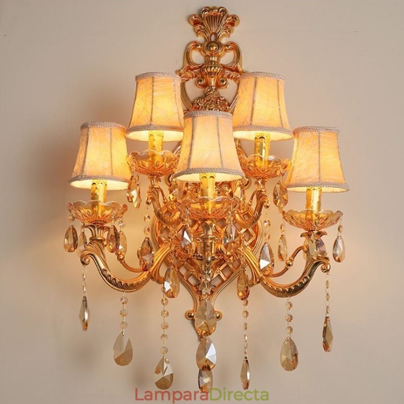 Aplique de pared europeo de cristal de lujo, aleación de zinc, cinco luces para pasillo