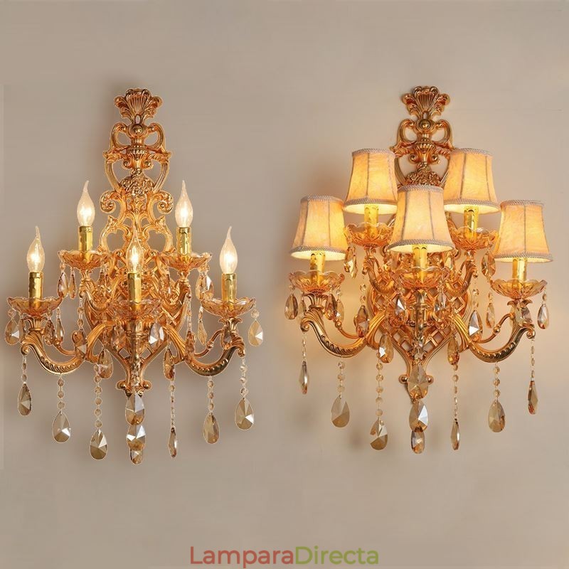Aplique de pared europeo de cristal de lujo, aleación de zinc, cinco luces para pasillo