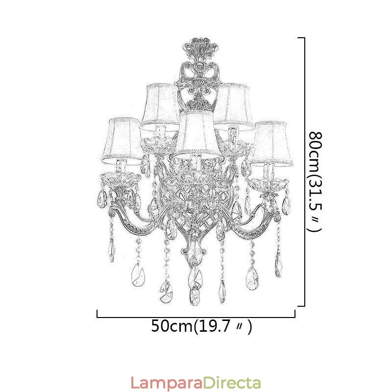 Aplique de pared europeo de cristal de lujo, aleación de zinc, cinco luces para pasillo