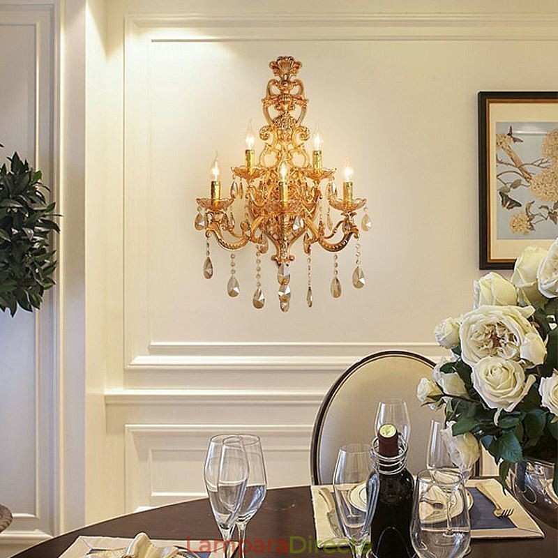 Aplique de pared europeo de cristal de lujo, aleación de zinc, cinco luces para pasillo