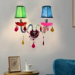 Aplique de cristal colorido europeo de dos luces para pared de pasillo