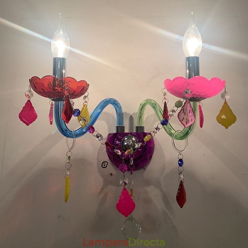 Aplique de cristal colorido europeo de dos luces para pared de pasillo