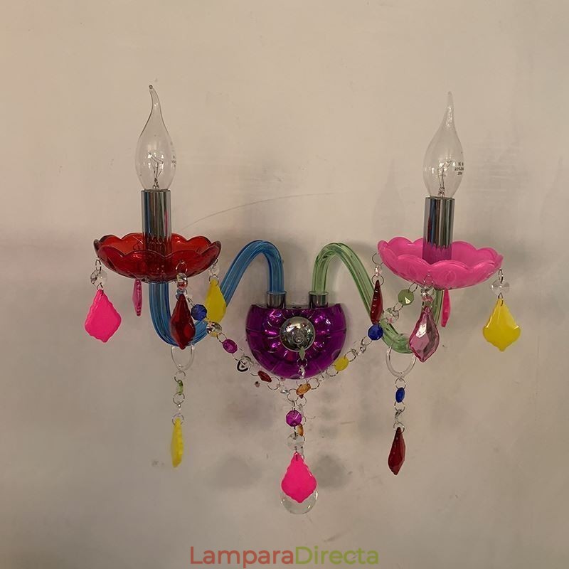 Aplique de cristal colorido europeo de dos luces para pared de pasillo