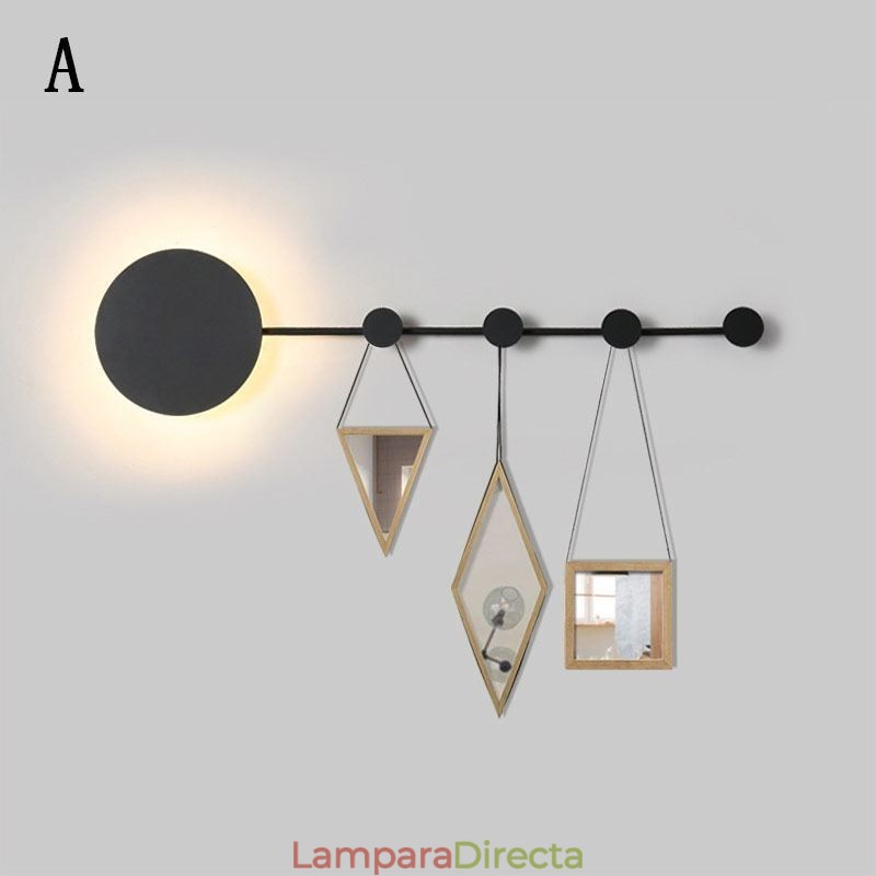 Lámpara de pared moderna circular con gancho negro, iluminación de mesita de noche