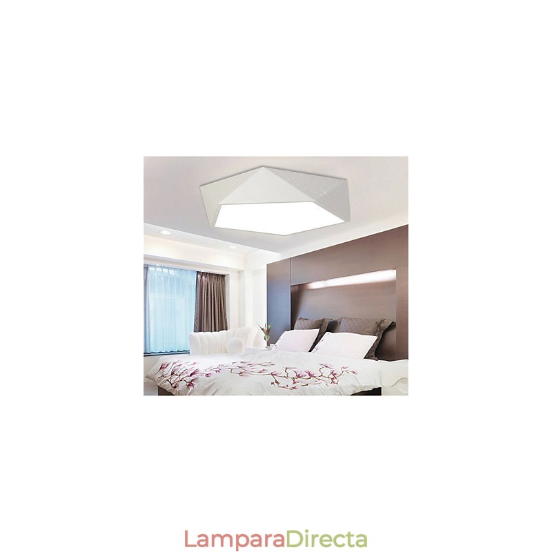 Lámpara de techo moderna con luz nocturna montada en color blanco cálido y blanco.