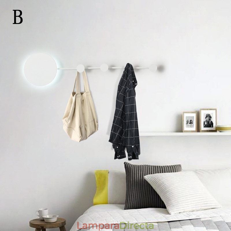 Lámpara de pared moderna circular con gancho negro, iluminación de mesita de noche
