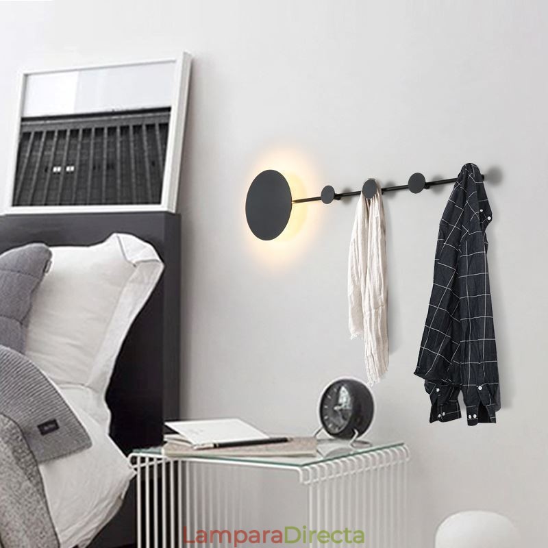 Lámpara de pared moderna circular con gancho negro, iluminación de mesita de noche